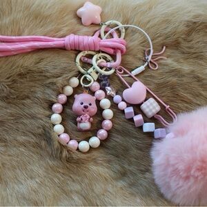 Cute Pink and Cream Keychain Set